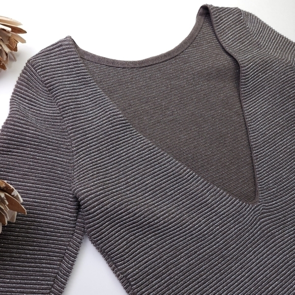 New Moda International Brown Silver Shimmer Gorgeous Back Dress Sz M - Picture 10 of 13